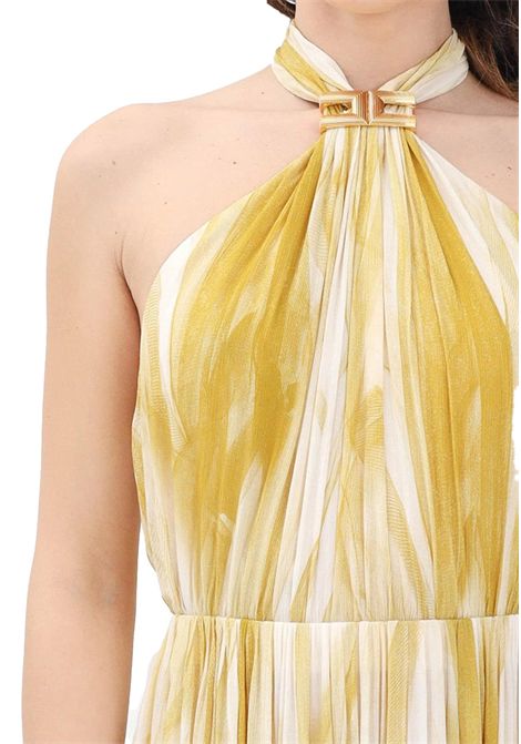 Abito Elisabetta Franchi donna ABR4752E2 DN7 burro senape scollo americano stampa tulle ELISABETTA FRANCHI | Abiti | ABR4752E2DN7